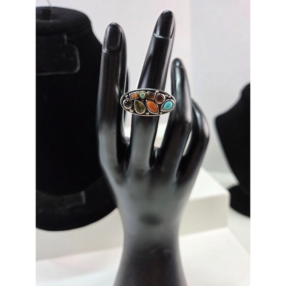 Vintage 925 Sterling Silver Ring With Multi-Stone Inlay 14 gr Barse Size 6 - Picture 11 of 11